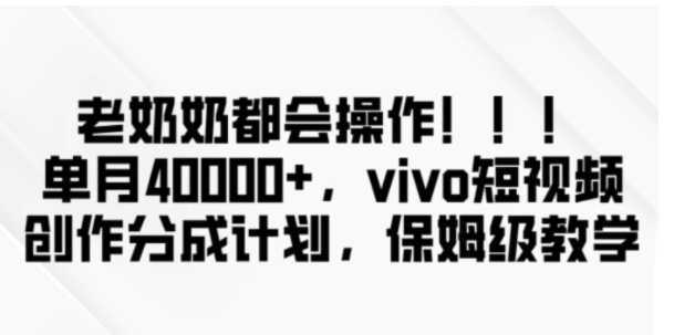 老奶奶都会操作，新平台无脑操作，单月40000+，vivo短视频创作分成计划【揭秘】