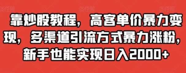 靠炒股教程，高客单价暴力变现，多渠道引流方式暴力涨粉，新手也能实现日入2000+【揭秘】