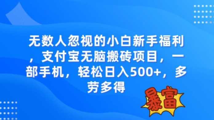 无数人忽视的项目，支付宝无脑搬砖项目，一部手机即可操作，轻松日入500+