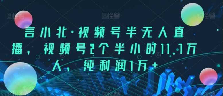 言小北·视频号半无人直播，视频号2个半小时11.7万人，纯利润1万+