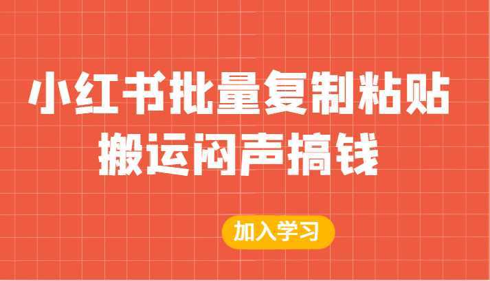 某公众号付费文章：小红书批量复制粘贴搬运闷声搞钱！