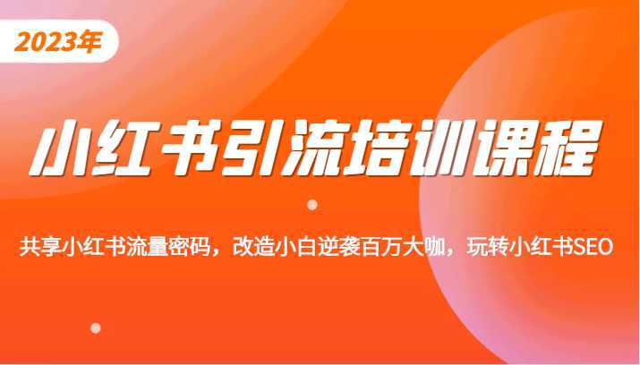 小红书引流培训课程，教你零基础玩转小红书，素人逆袭百万流量大咖！