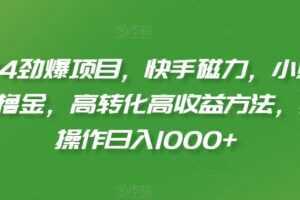 2024劲爆项目，快手磁力，小熊请上车撸金，高转化高收益方法，批量操作日入1000+【揭秘】