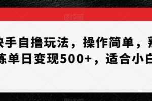 快手自撸玩法，操作简单，熟练单日变现500+，适合小白【揭秘】