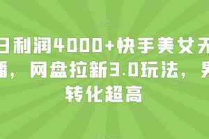 单日利润4000+快手美女无人挂播，网盘拉新3.0玩法，男粉转化超高【揭秘】