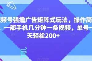 视频号强撸广告矩阵式玩法，操作简单，一部手机几分钟一条视频，单号一天轻松200+【揭秘】