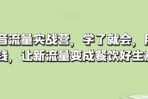 餐饮抖音流量实战营，学了就会，用了就赚钱，让新流量变成餐饮好生意