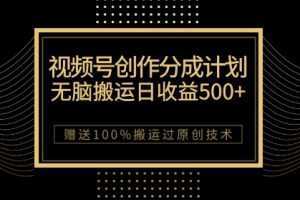 最新视频号创作分成计划，无脑搬运一天收益500+，100%搬运过原创技巧【揭秘】