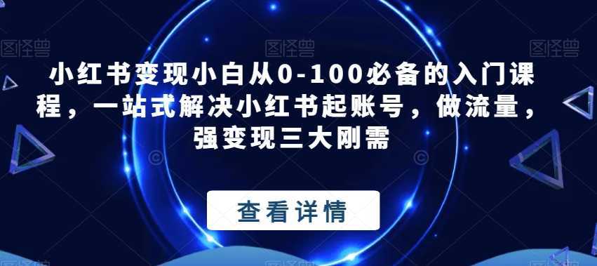 小红书变现小白从0-100必备的入门课程，一站式解决小红书起账号，做流量，强变现三大刚需