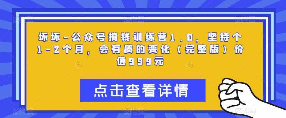 坏坏-公众号搞钱训练营1.0，坚持个1-2个月，会有质的变化价值999元