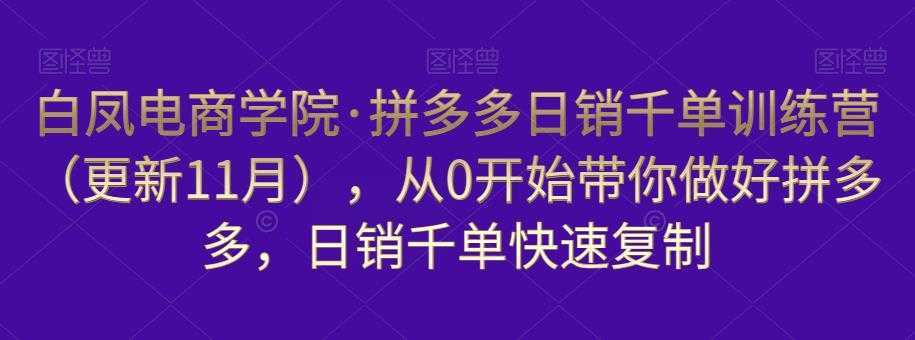 白凤电商学院·拼多多日销千单训练营，从0开始带你做好拼多多，日销千单快速复制