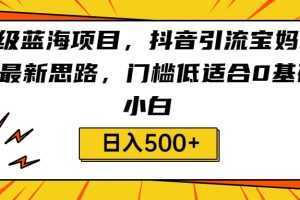 超级蓝海项目，抖音引流宝妈粉的最新思路，门槛低适合0基础小白，轻松日入500+