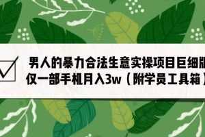 男人的暴力合法生意实操项目巨细版：仅一部手机月入3w