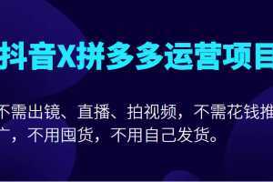 抖音X拼多多运营项目，不需出镜、直播、拍视频，不需花钱推广，不用囤货不用自己发货