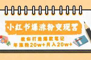 小红书爆涨粉变现营教你打造爆款笔记，年涨粉20w+月入20w+