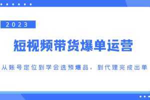 2023短视频带货爆单运营，从账号定位到学会选预爆品，到代理完成出单