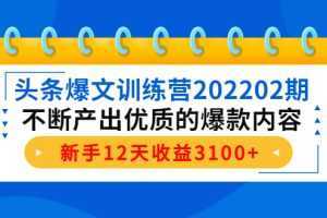 头条爆文训练营202202期，不断产出优质的爆款内容，新手12天收益3100+