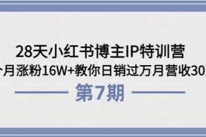 28天小红书博主IP特训营《第7期》4个月涨粉16W+教你日销过万月营收30万