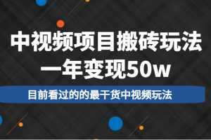 中视频项目搬砖玩法，一年变现50w，目前看过的的最干货中视频玩法