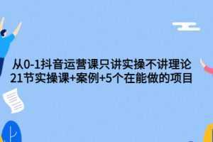 0-1抖音运营课只讲实操不讲理论：21节实操课+案例+5个在能做的项目