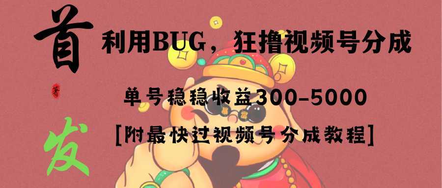 全网独家首发，视频号BUG，超短期项目，单号每日净收益300-5000！