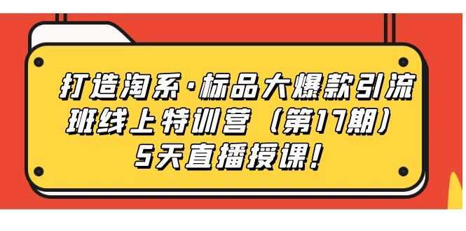 打造淘系·标品大爆款引流班线上特训营5天直播授课！