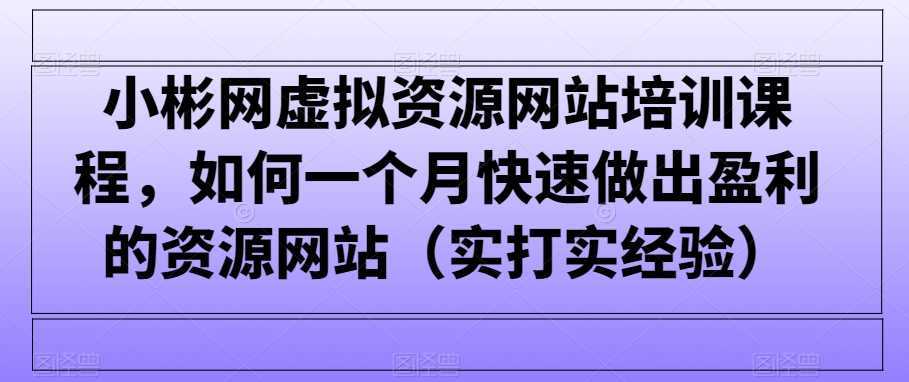 小彬网虚拟资源网站培训课程，如何一个月快速做出盈利的资源网站