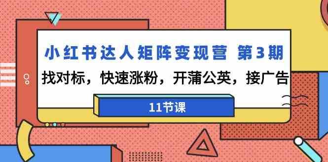 小红书达人矩阵变现营 第3期，找对标，快速涨粉，开蒲公英，接广告-11节课