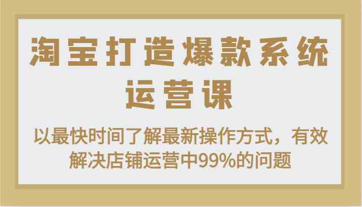 淘宝打造爆款系统运营课：以最快时间了解最新操作方式，有效解决店铺运营中99%的问题