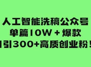 人工智能洗稿公众号单篇10W＋爆款，日引300+高质创业粉！