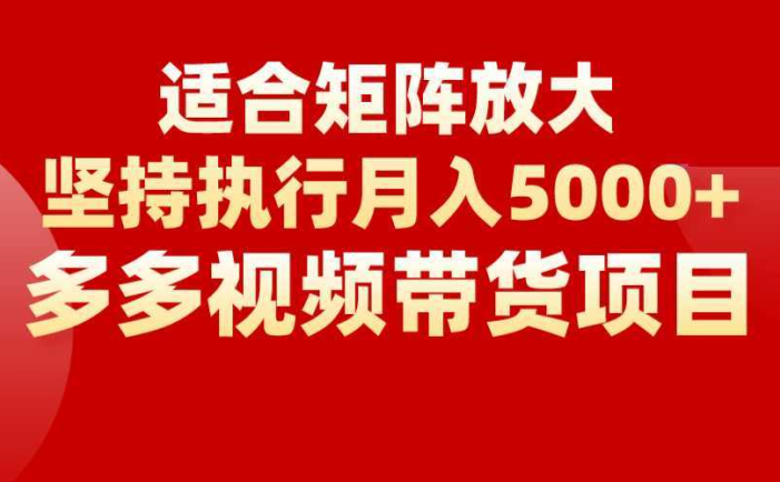 矩阵操作月入5000+，多多视频带货项目，适合新手，也适合老手放大