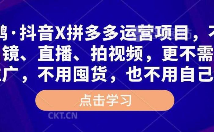 高鹏·抖音X拼多多运营项目，不需要出镜、直播、拍视频，不需要花钱推广，不用囤货，不用自己发货