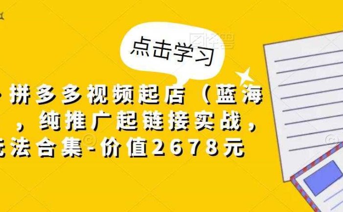 小乔·拼多多视频起店，纯推广起链接实战，多玩法合集-价值2678元