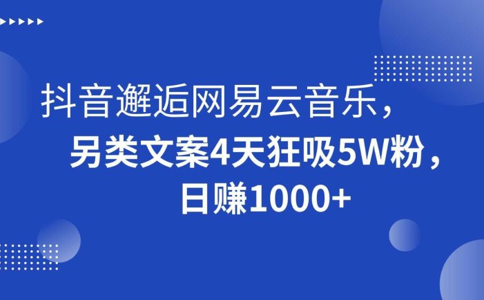 抖音邂逅网易云音乐，另类文案4天狂吸5W粉，日赚1000+