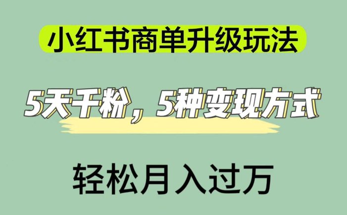 小红书商单升级玩法，5天千粉，5种变现渠道，轻松月入1万+