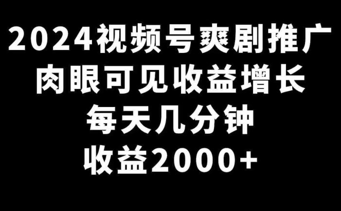 2024视频号爽剧推广，肉眼可见的收益增长，每天几分钟收益2000+