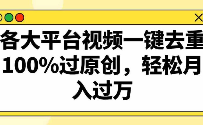 各大平台视频一键去重，100%过原创，轻松月入过万！