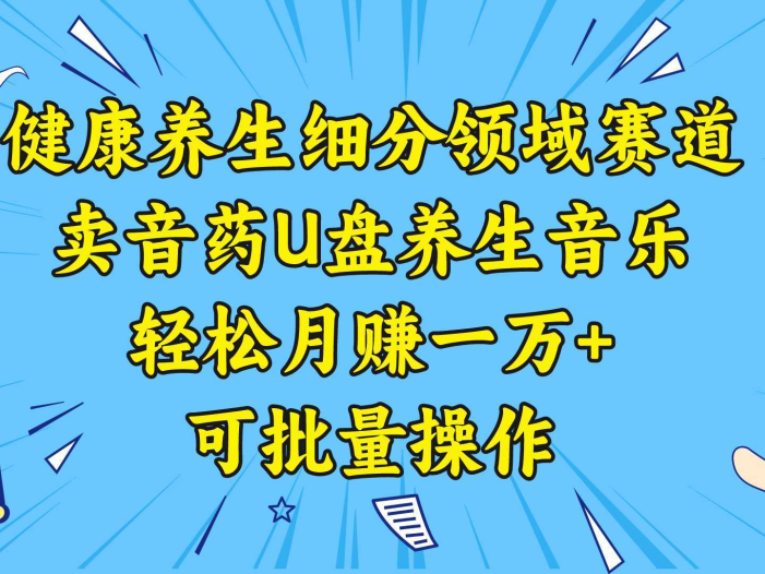 健康养生细分领域赛道，卖音药U盘养生音乐，轻松月赚一万+，可批量操作