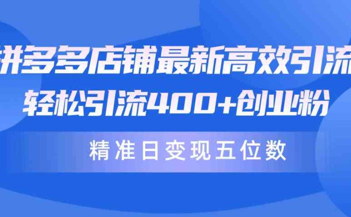 拼多多店铺最新高效引流术，轻松引流400+创业粉，精准日变现五位数！