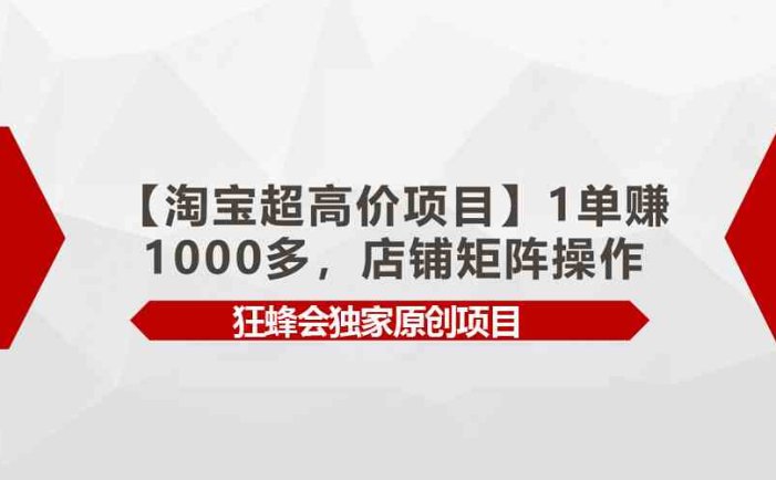 【淘宝超高价项目】1单赚1000多，店铺矩阵操作