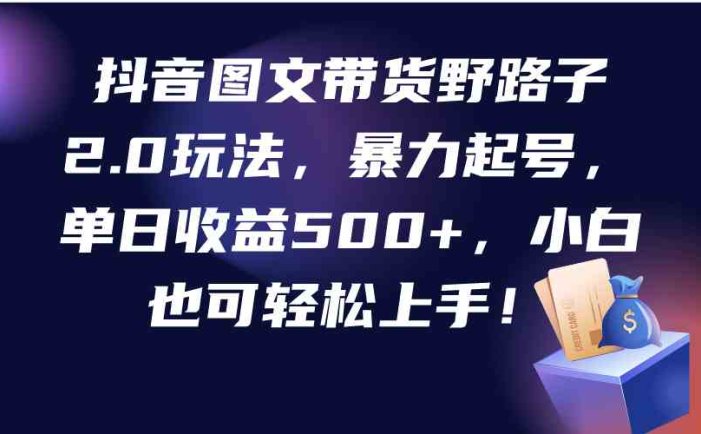 抖音图文带货野路子2.0玩法，暴力起号，单日收益500+，小白也可轻松上手！