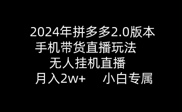 2024年拼多多2.0版本，手机带货直播玩法，无人挂机直播， 月入2w+， 小…