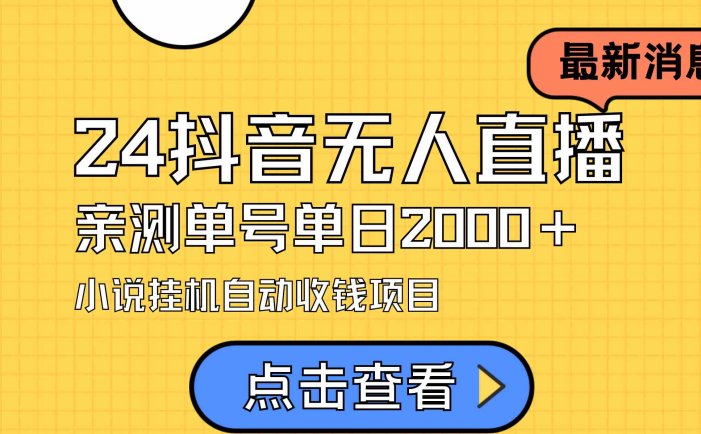 24最新抖音无人直播小说直播项目，实测单日变现2000＋，不用出镜，在家…