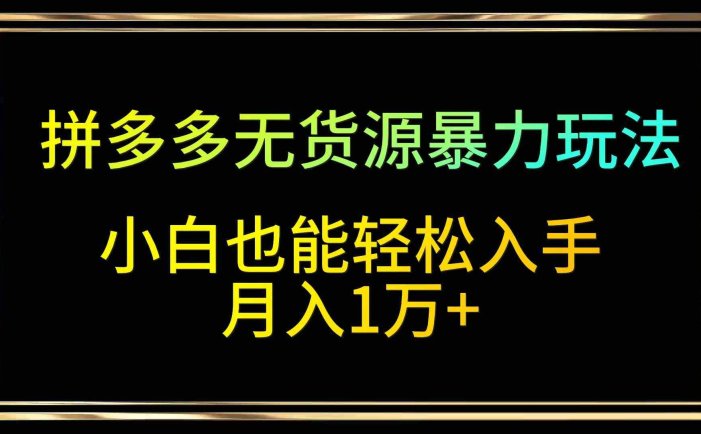 拼多多无货源暴力玩法，全程干货，小白也能轻松入手，月入1万+