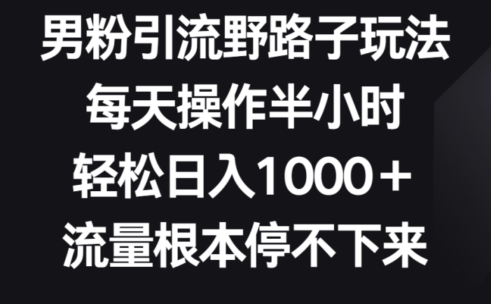 男粉引流野路子玩法，每天操作半小时轻松日入1000＋，流量根本停不下来