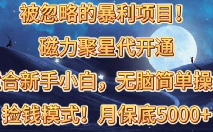 被忽略的暴利项目！磁力聚星代开通捡钱模式，轻松月入五六千