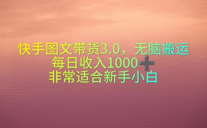 快手图文带货3.0，无脑搬运，每日收入1000＋，非常适合新手小白