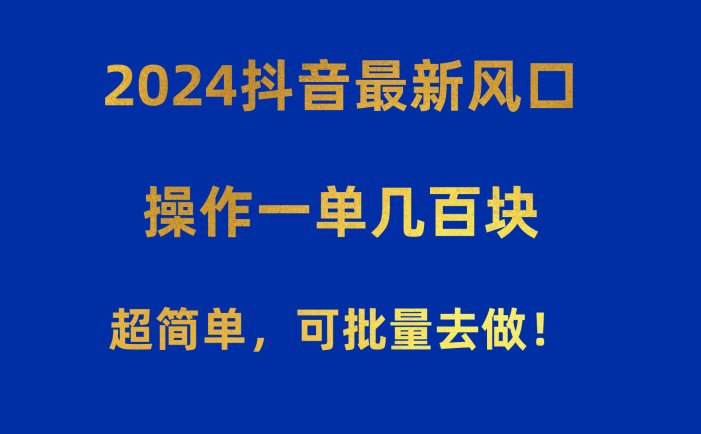 2024抖音最新风口！操作一单几百块！超简单，可批量去做！！！