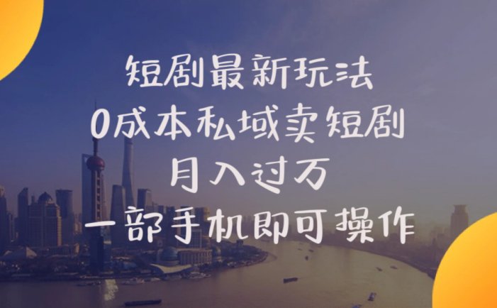 短剧最新玩法    0成本私域卖短剧     月入过万     一部手机即可操作