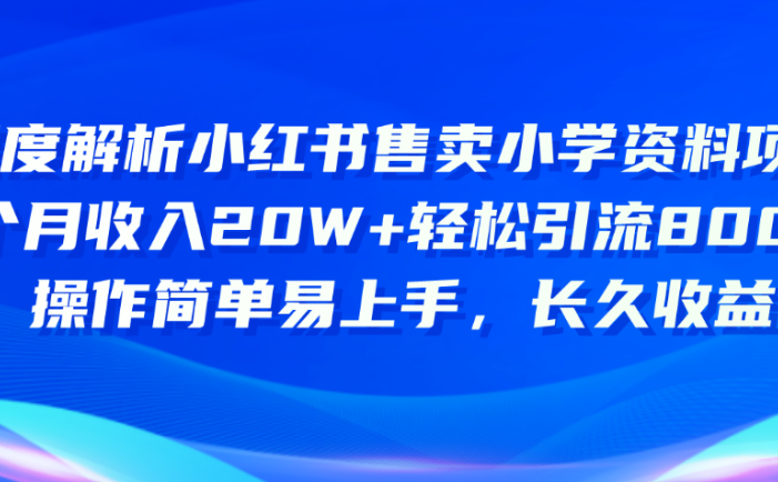 深度解析小红书售卖小学资料项目 8个月收入20W+轻松引流8000+操作简单…